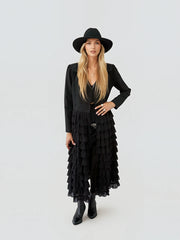 Chloe Black Long Ruffle Jacket-Elegant Women’s Outerwear