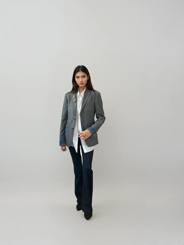 Vintage Designer Blazer Light Grey With Denim