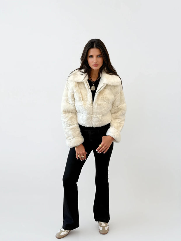 Saskia White Faux Fur Jacket