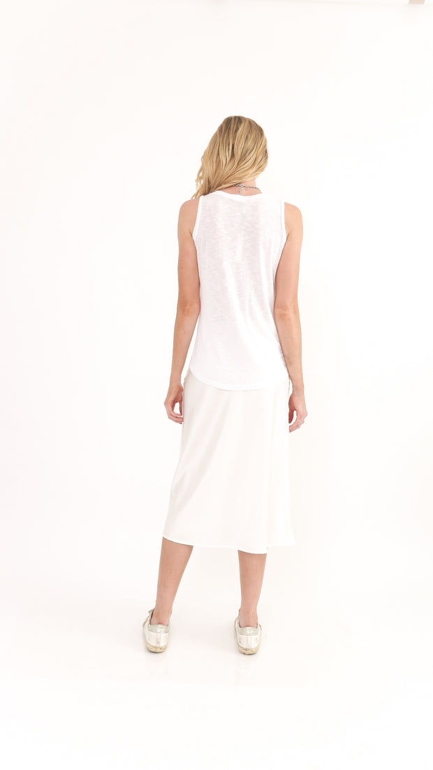 Shine White Satin Midi Skirt