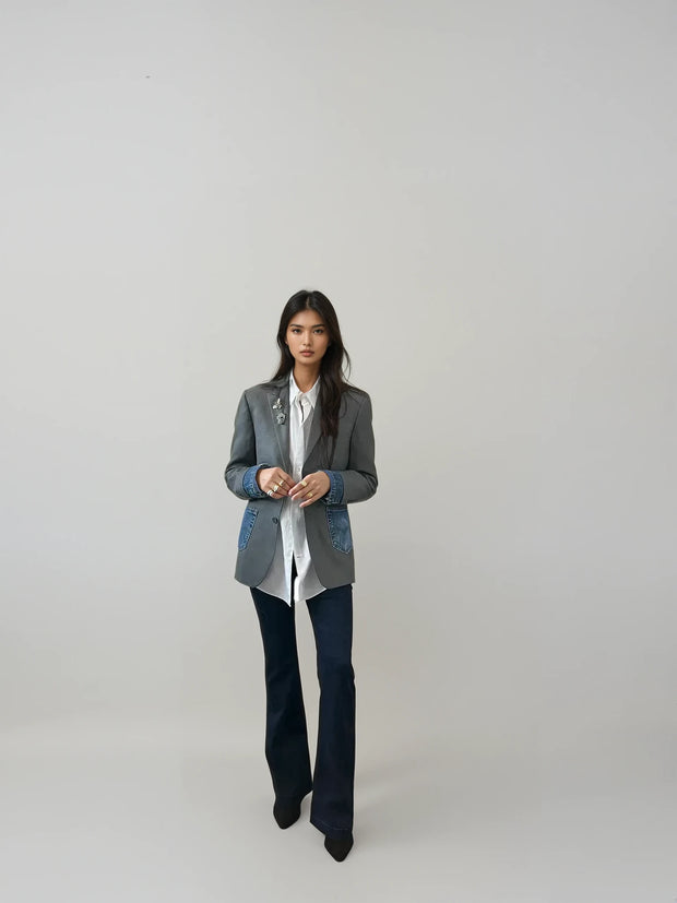 Vintage Designer Blazer Light Grey With Denim